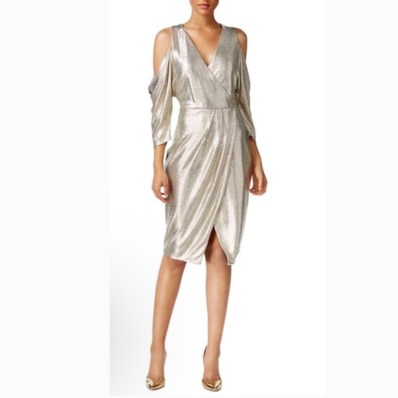 NWT RACHEL ROY METALLIC WRAP DRESS - XS Holiday Dress Party Dress - Picture 1 of 8